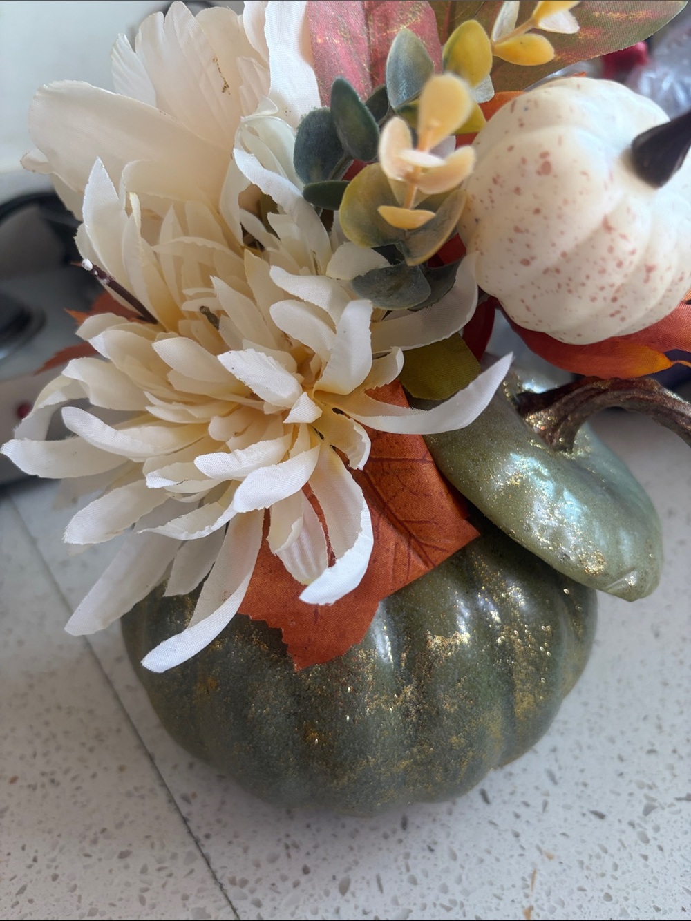 Decorative Green Glitter Pumpkin Floral Arrangement - Home Accents New